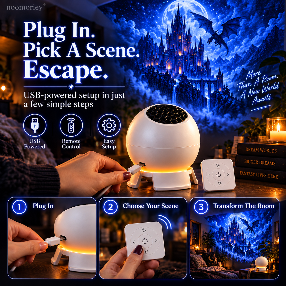Dark Fantasy Dragon Room Projector Immersive Castle, Forest & Frozen World Light