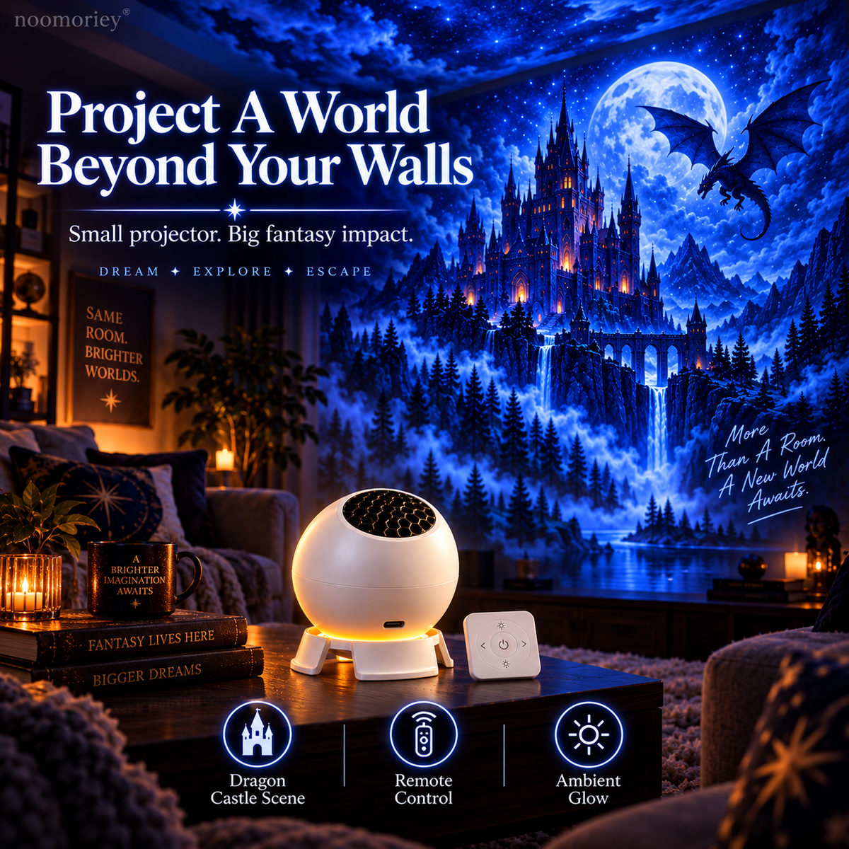 Dark Fantasy Dragon Room Projector Immersive Castle, Forest & Frozen World Light