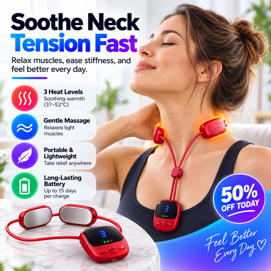 Mini Necklace-Style Neck Massager 4 Modes, 9 Intensity Levels, 3 Heat Settings, Smart Dual-Pulse Pendant Design!