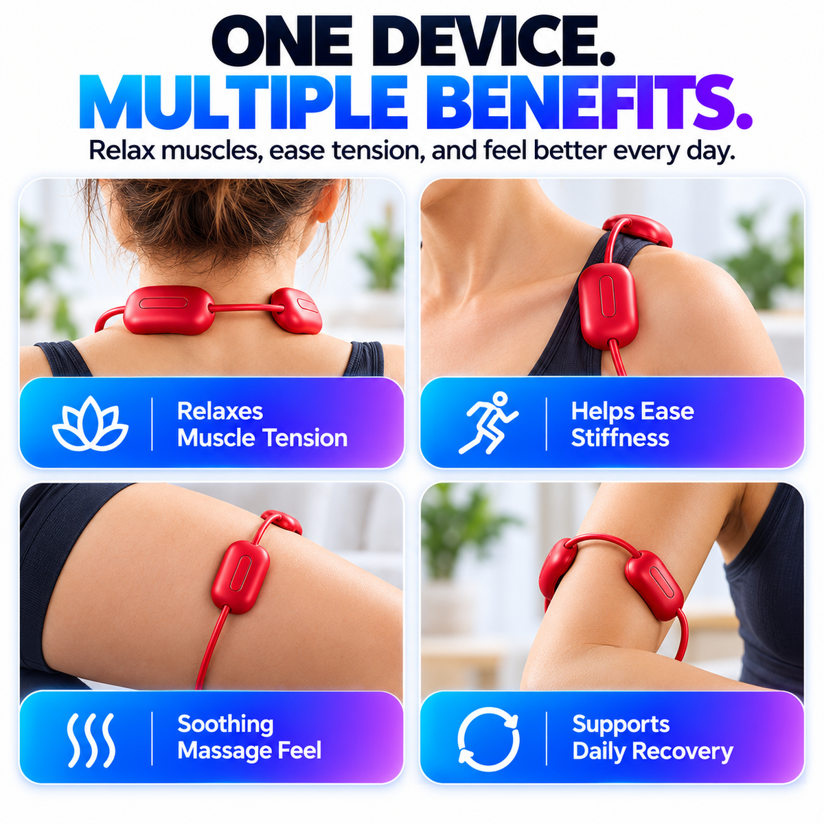 Mini Necklace-Style Neck Massager 4 Modes, 9 Intensity Levels, 3 Heat Settings, Smart Dual-Pulse Pendant Design!