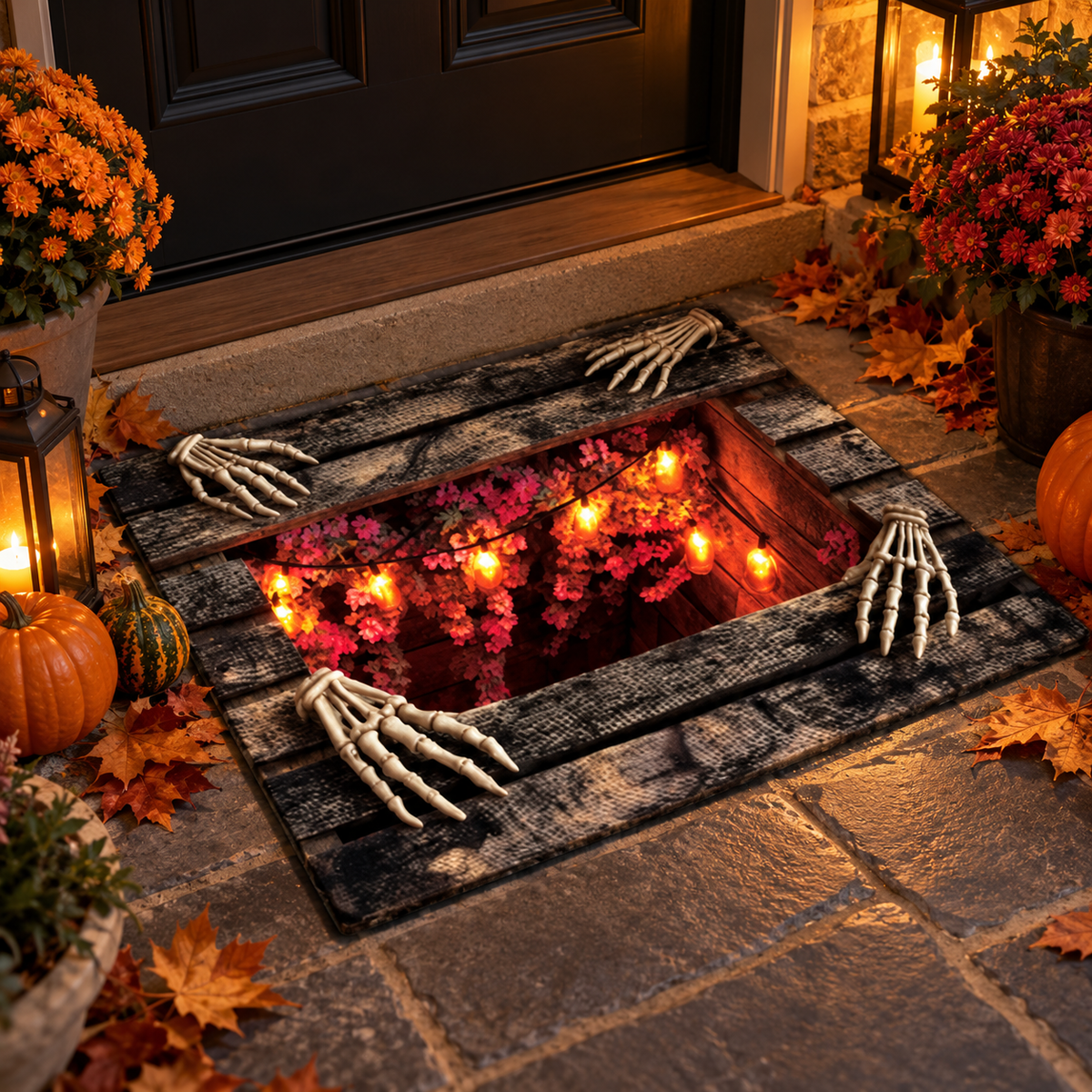 Halloween 3D Pit Illusion Welcome Mat - Non-Slip Horror Door Mat