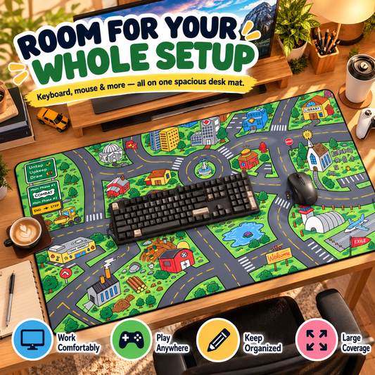 Nostalgic City Road Desk Mat Fun Mouse Pad for Work, Gaming & Play