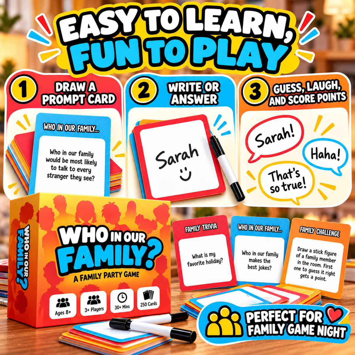 "Who In Our Family?" Hilarious Party Game for Family Game Night