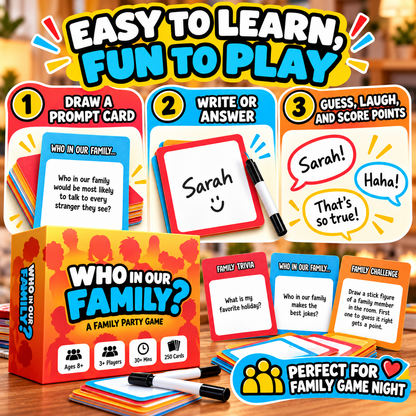 "Who In Our Family?" Hilarious Party Game for Family Game Night