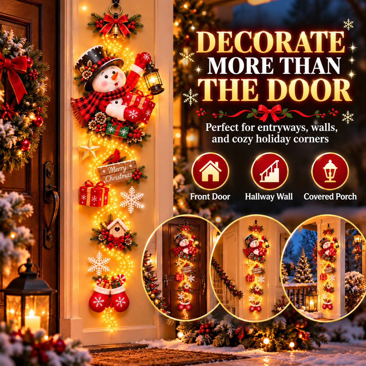 Light-Up Christmas Entryway Decor Snowman & Santa Hanging Door Light