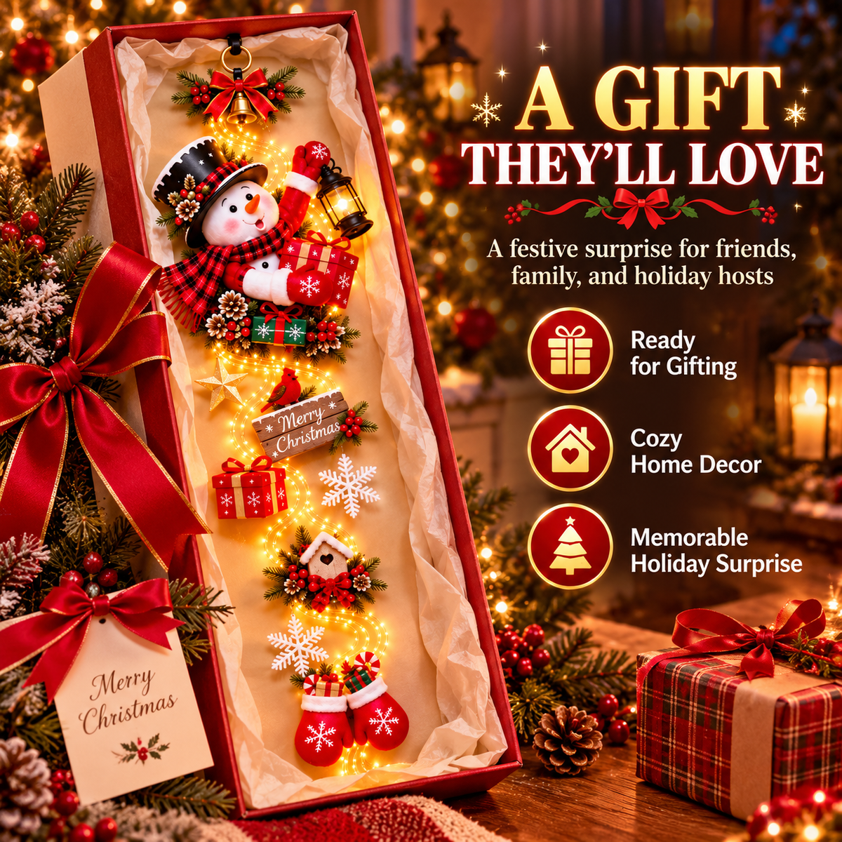 Light-Up Christmas Entryway Decor Snowman & Santa Hanging Door Light