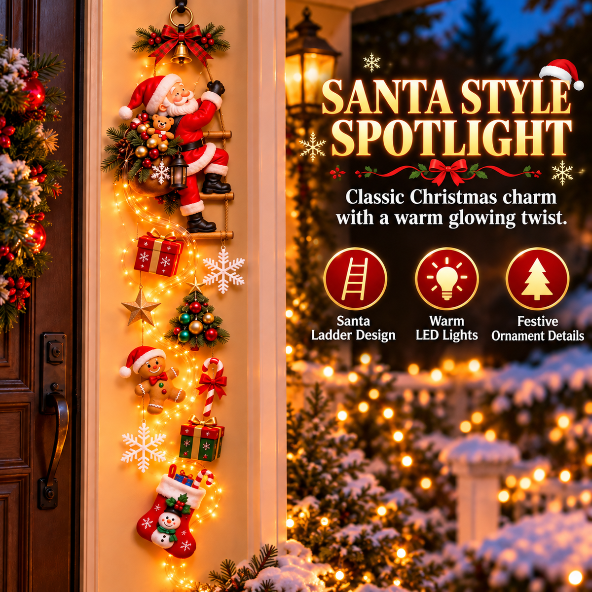 Light-Up Christmas Entryway Decor Snowman & Santa Hanging Door Light