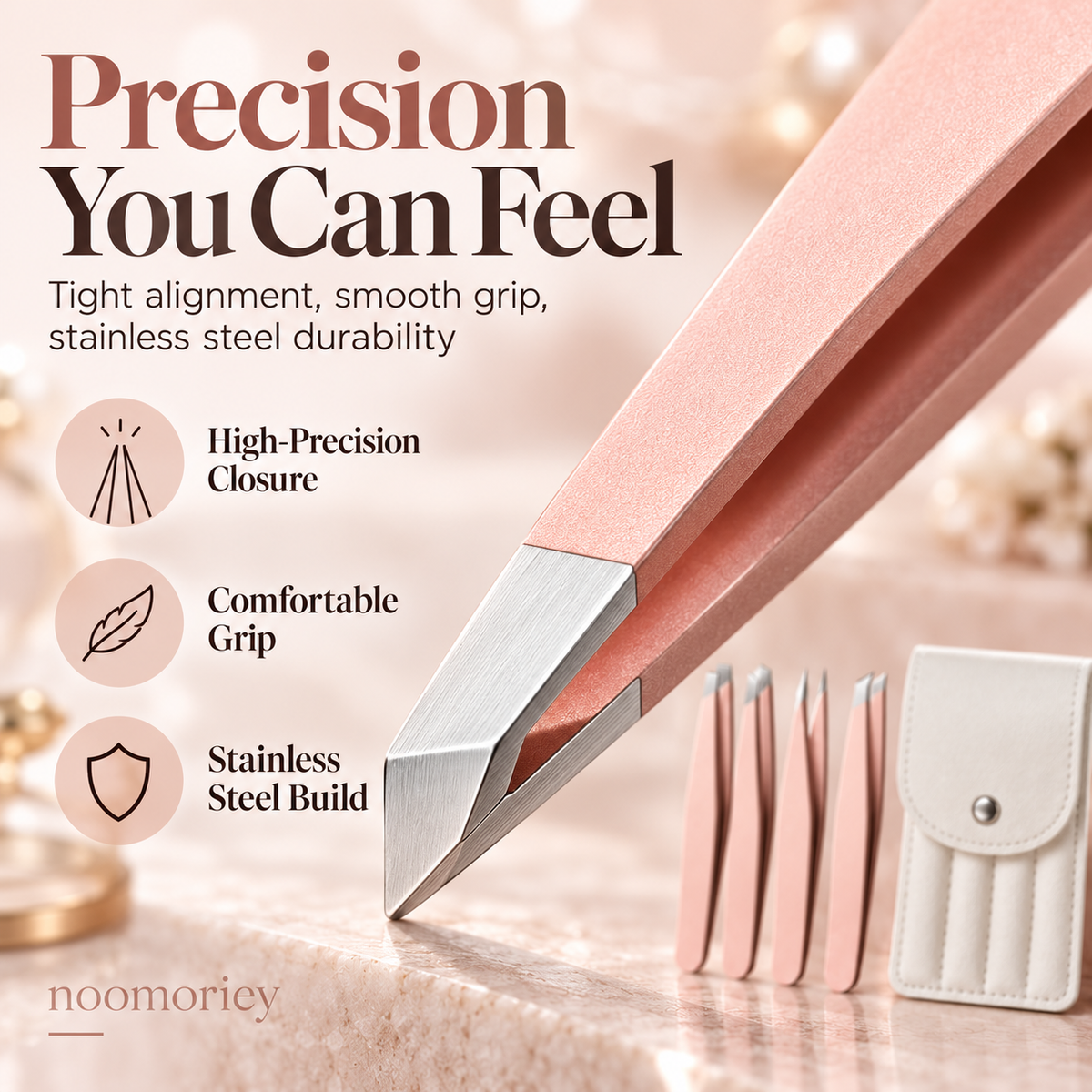 4-Piece Stainless Steel Beauty Tweezers Set Flat-Tip Eyebrow, Hair Removal & False Lash Tools