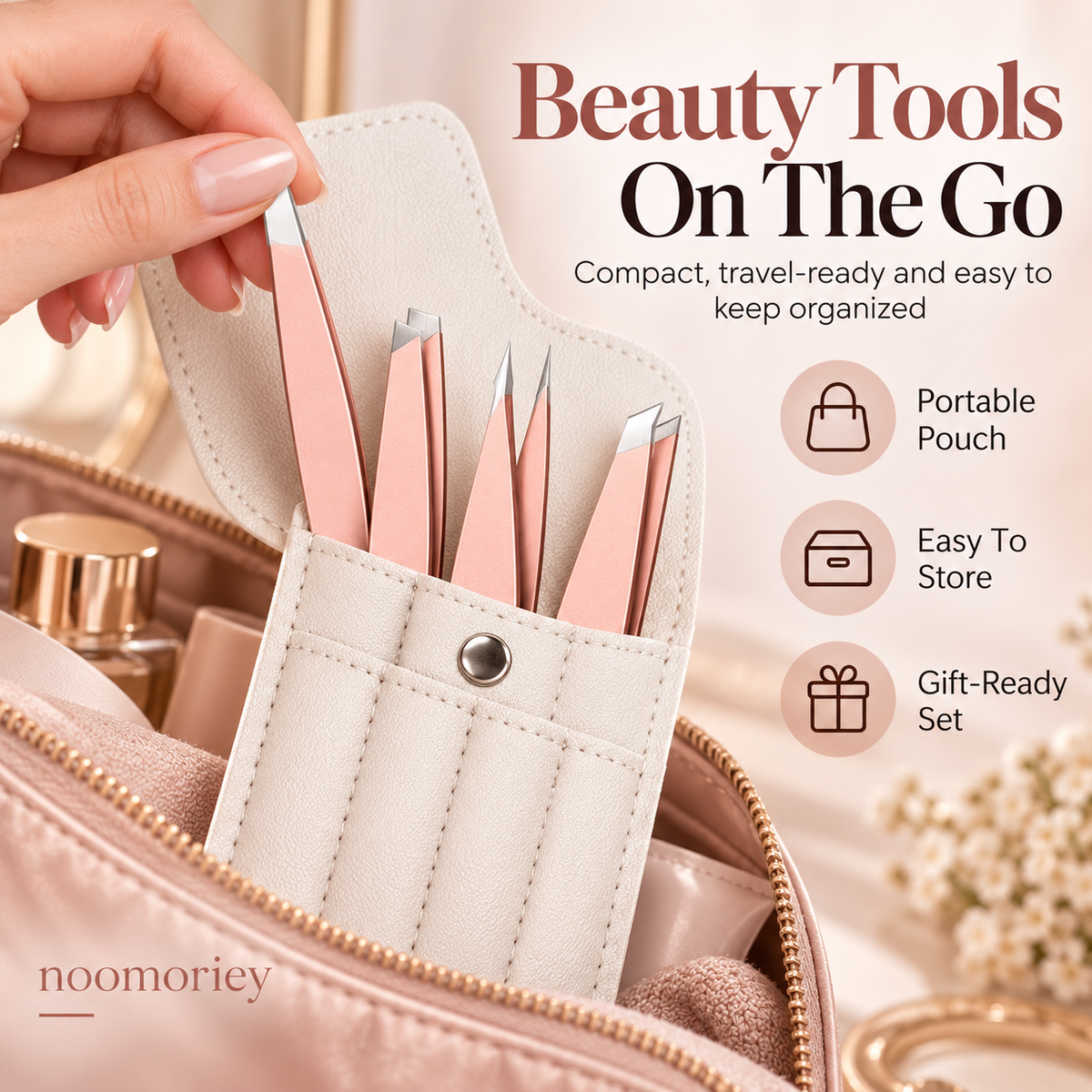 4-Piece Stainless Steel Beauty Tweezers Set Flat-Tip Eyebrow, Hair Removal & False Lash Tools