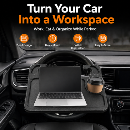 2-in-1 Steering Wheel Tray Work, Eat & Stay Organized On the Go