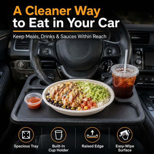 2-in-1 Steering Wheel Tray Work, Eat & Stay Organized On the Go