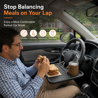 2-in-1 Steering Wheel Tray Work, Eat & Stay Organized On the Go