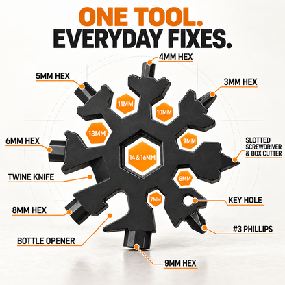 18-in-1 Snowflake Multi-Tool Portable Stainless Steel Survival Tool with Wrench, Screwdrivers & Bottle Opener