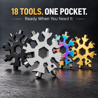 18-in-1 Snowflake Multi-Tool Portable Stainless Steel Survival Tool with Wrench, Screwdrivers & Bottle Opener