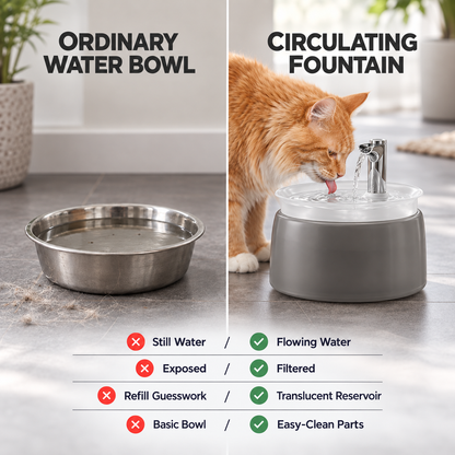 Cat Water Fountain with Filter Whisper-Quiet Wireless Pump for Fresh, Clean Water