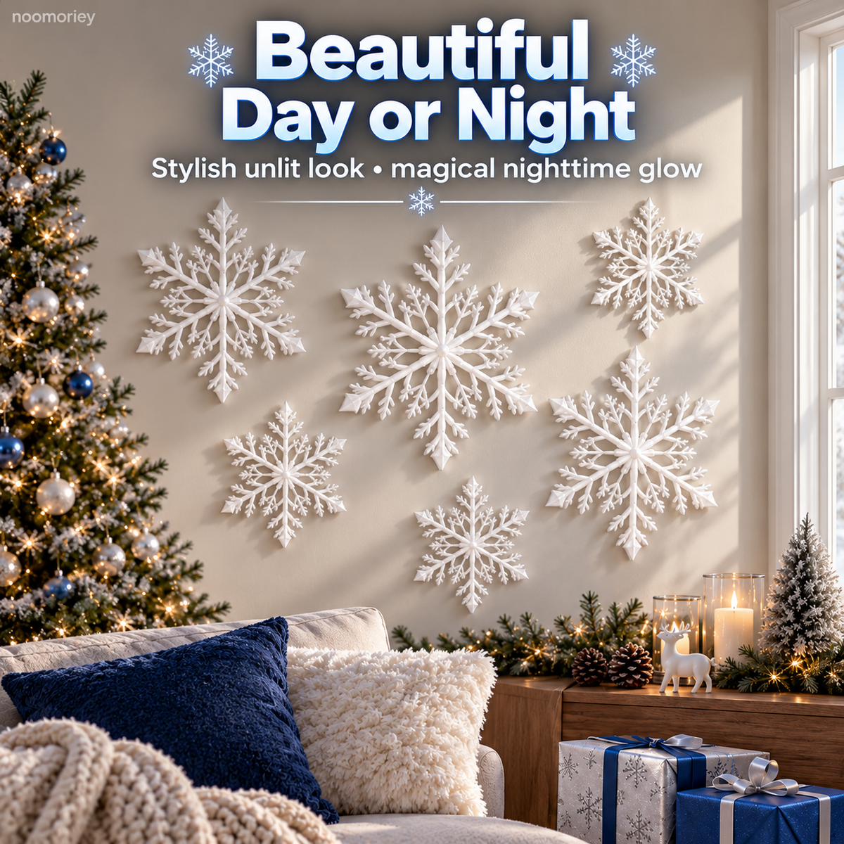❄️ LED Snowflake Wall Lights  – Blue & White Christmas Holiday Decor！！！