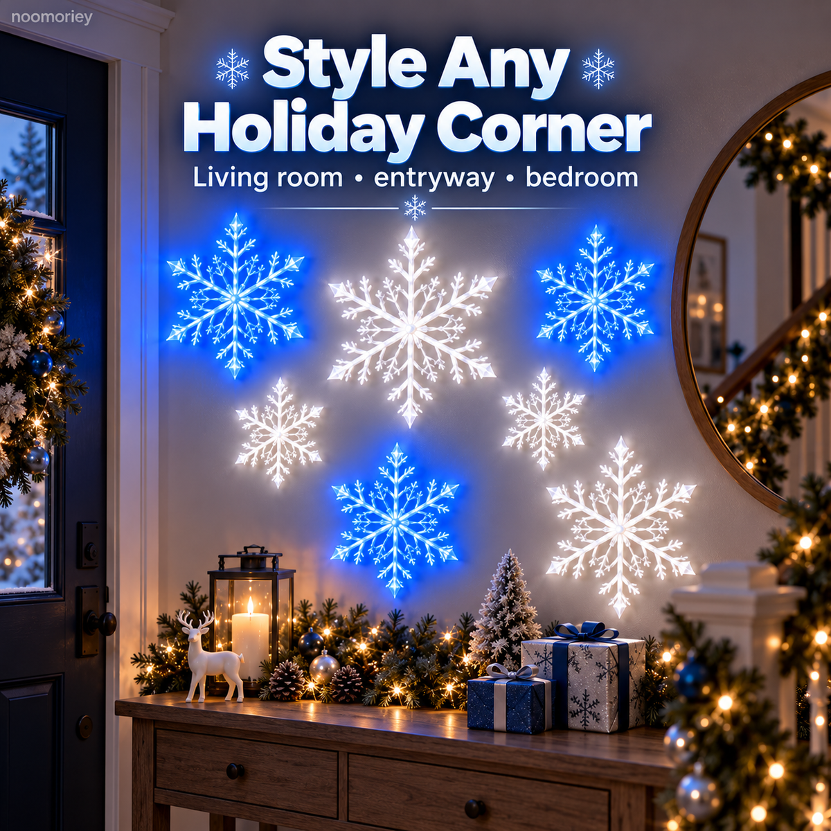 ❄️ LED Snowflake Wall Lights  – Blue & White Christmas Holiday Decor！！！