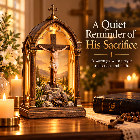 Illuminated Calvary Devotional Shrine | Warm Christian Prayer D cor