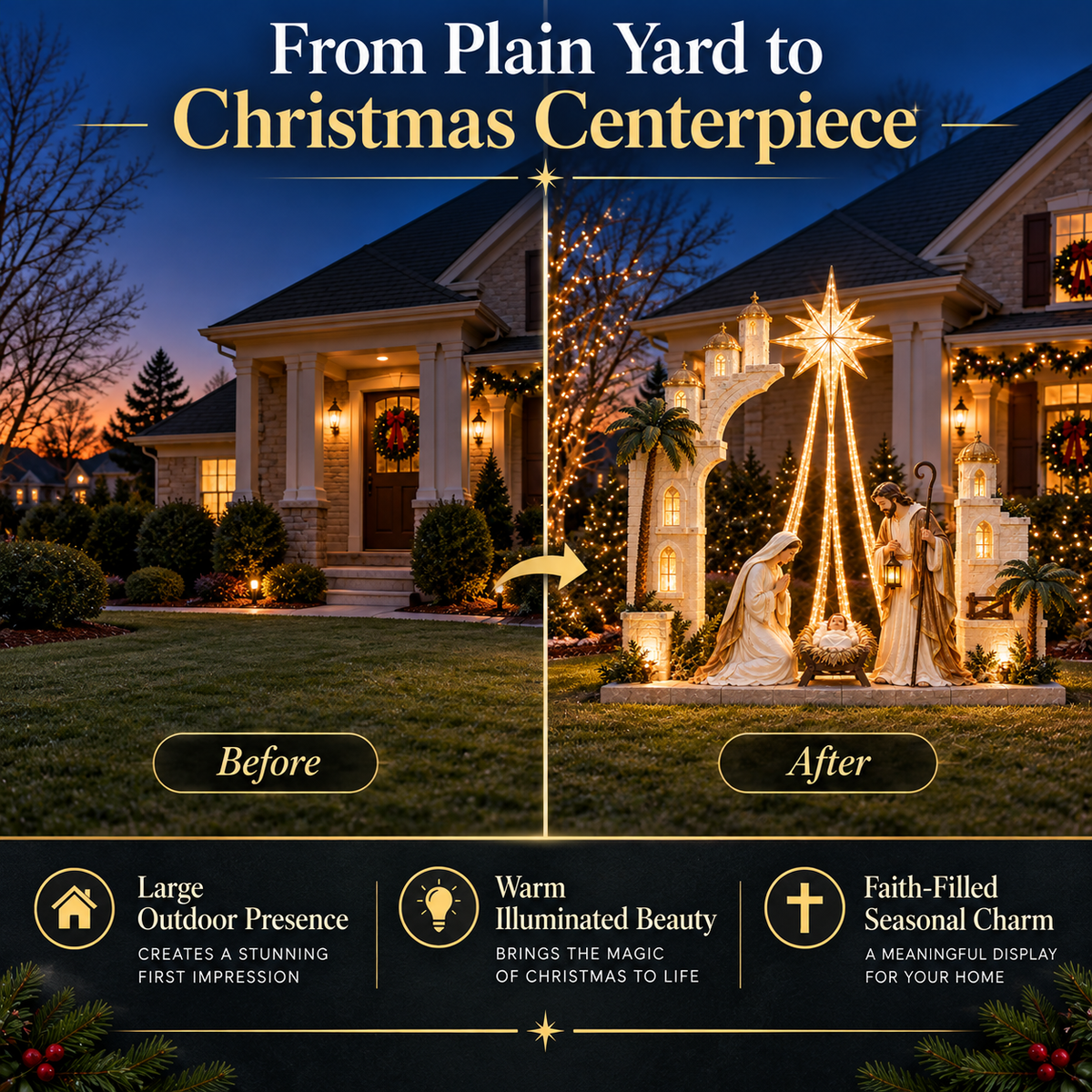 Illuminated Nativity Star Display | Holy Family Christmas D cor