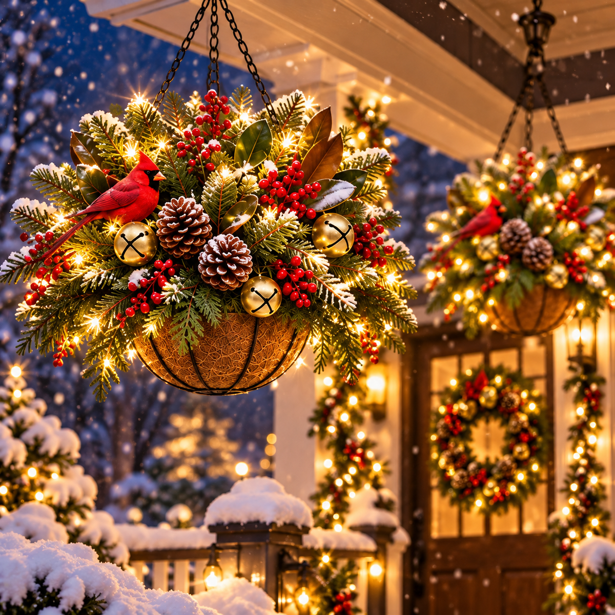 Pre-Lit Christmas Hanging Basket | Pre-lit, weather-resistant, and zero maintenance