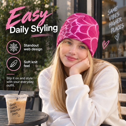 Oversized Spiderweb Knit Beanie Bold Contrast Streetwear Winter Hat