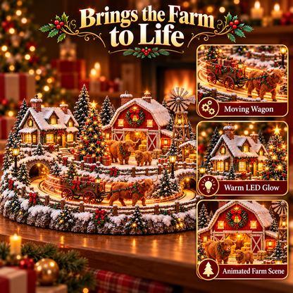 Highland Cow Christmas Farm Village Animated Holiday Scene