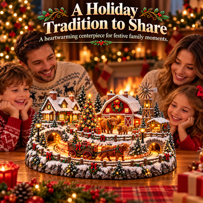 Highland Cow Christmas Farm Village Animated Holiday Scene