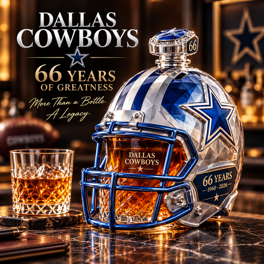 DALLAS Football 66th Anniversary Helmet Decanter 1960 2026 Silver & Blue Star Commemorative Bottle