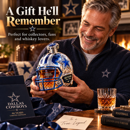 DALLAS Football 66th Anniversary Helmet Decanter 1960 2026 Silver & Blue Star Commemorative Bottle