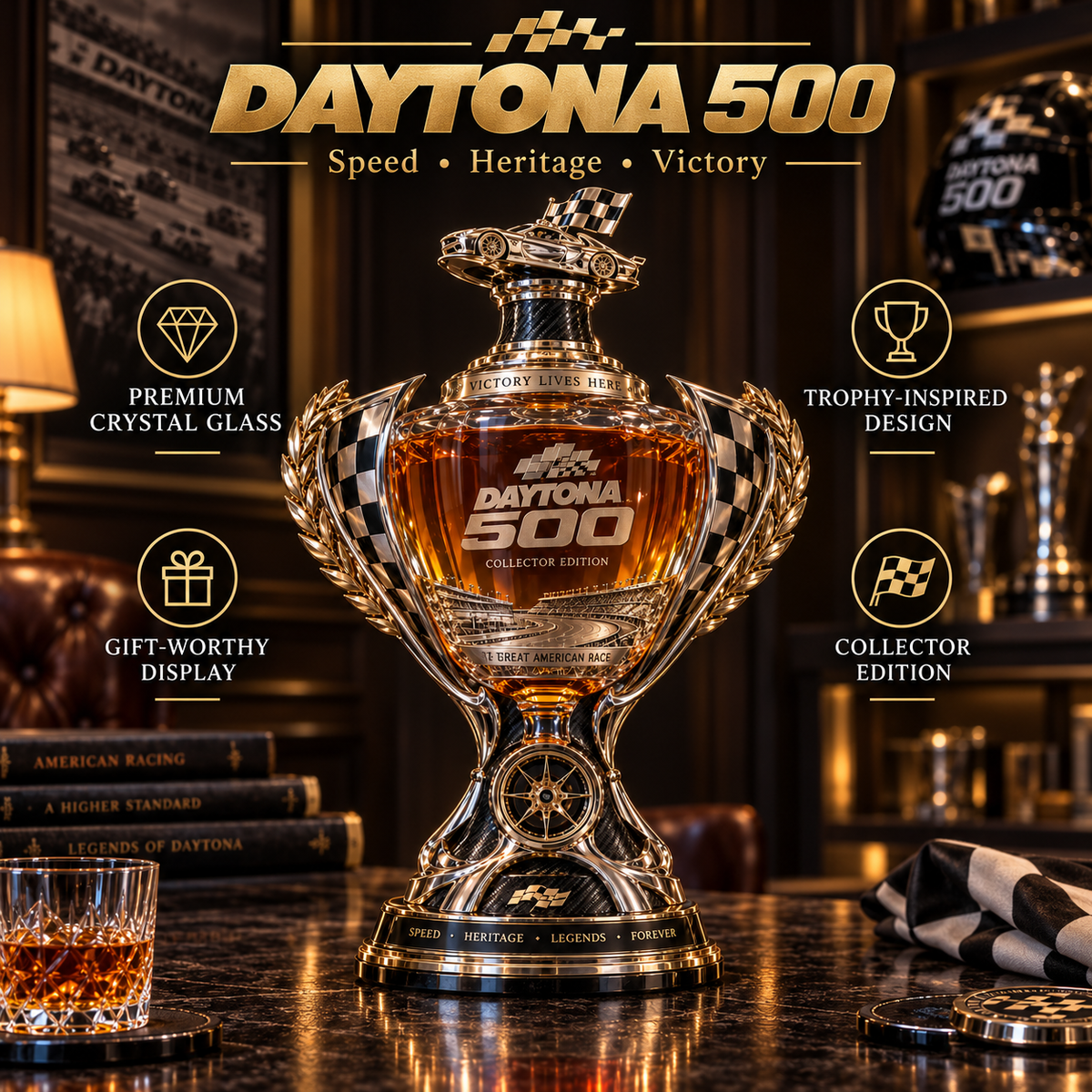 Daytona 500 Racing Legacy Trophy Whiskey Decanter Collector s Edition