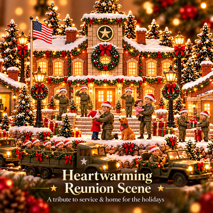 Home for the Holidays Military Christmas Village Warm LED Lights, Army-Inspired Vehicles & Heartwarming Holiday Display