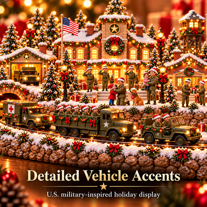 Home for the Holidays Military Christmas Village Warm LED Lights, Army-Inspired Vehicles & Heartwarming Holiday Display