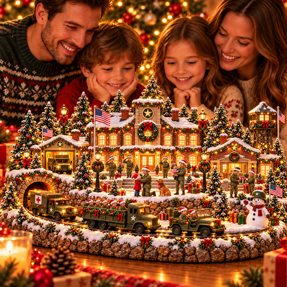 Home for the Holidays Military Christmas Village Warm LED Lights, Army-Inspired Vehicles & Heartwarming Holiday Display