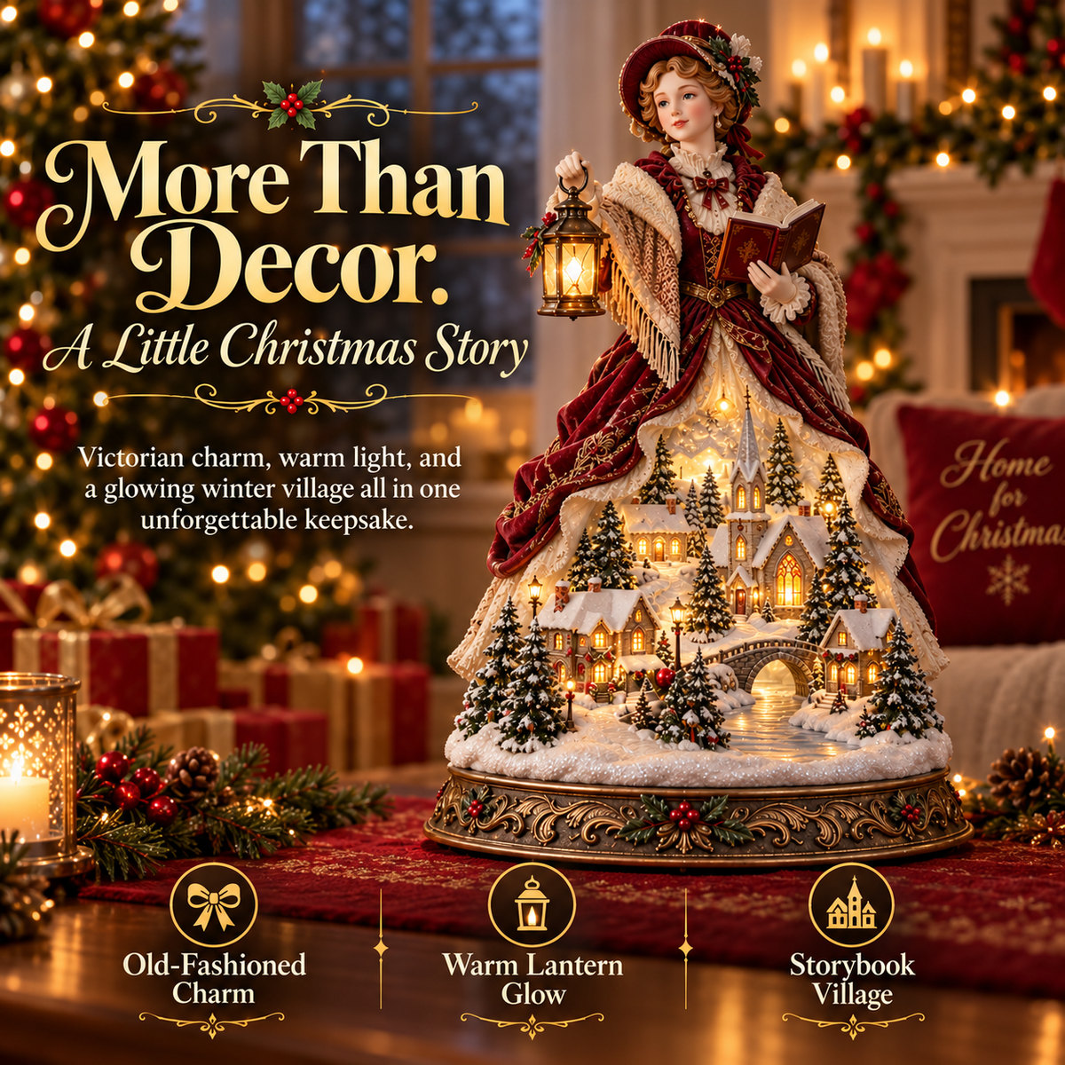 Victorian Caroler Christmas Glow Lighted Village Lady Tabletop Decor