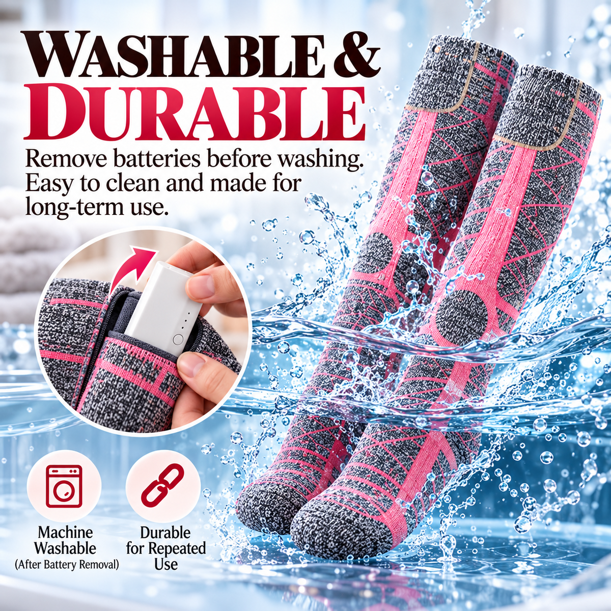 Winter Heated Socks with 3 Heat Settings & Rechargeable Batteries