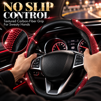 Sparkly Crystal Carbon Fiber Steering Wheel Protection Set