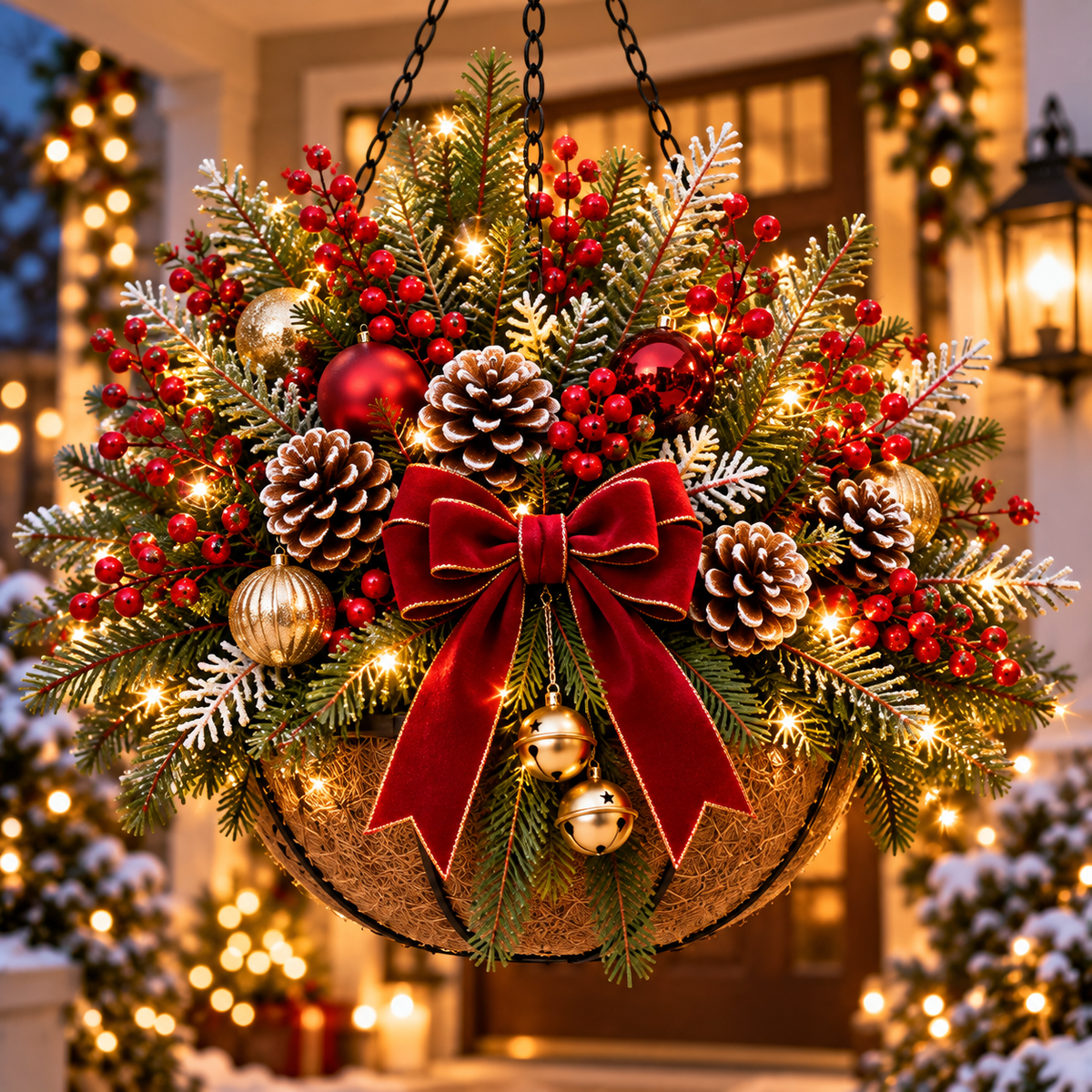 Pre-Lit Christmas Hanging Basket | Pre-lit, weather-resistant, and zero maintenance