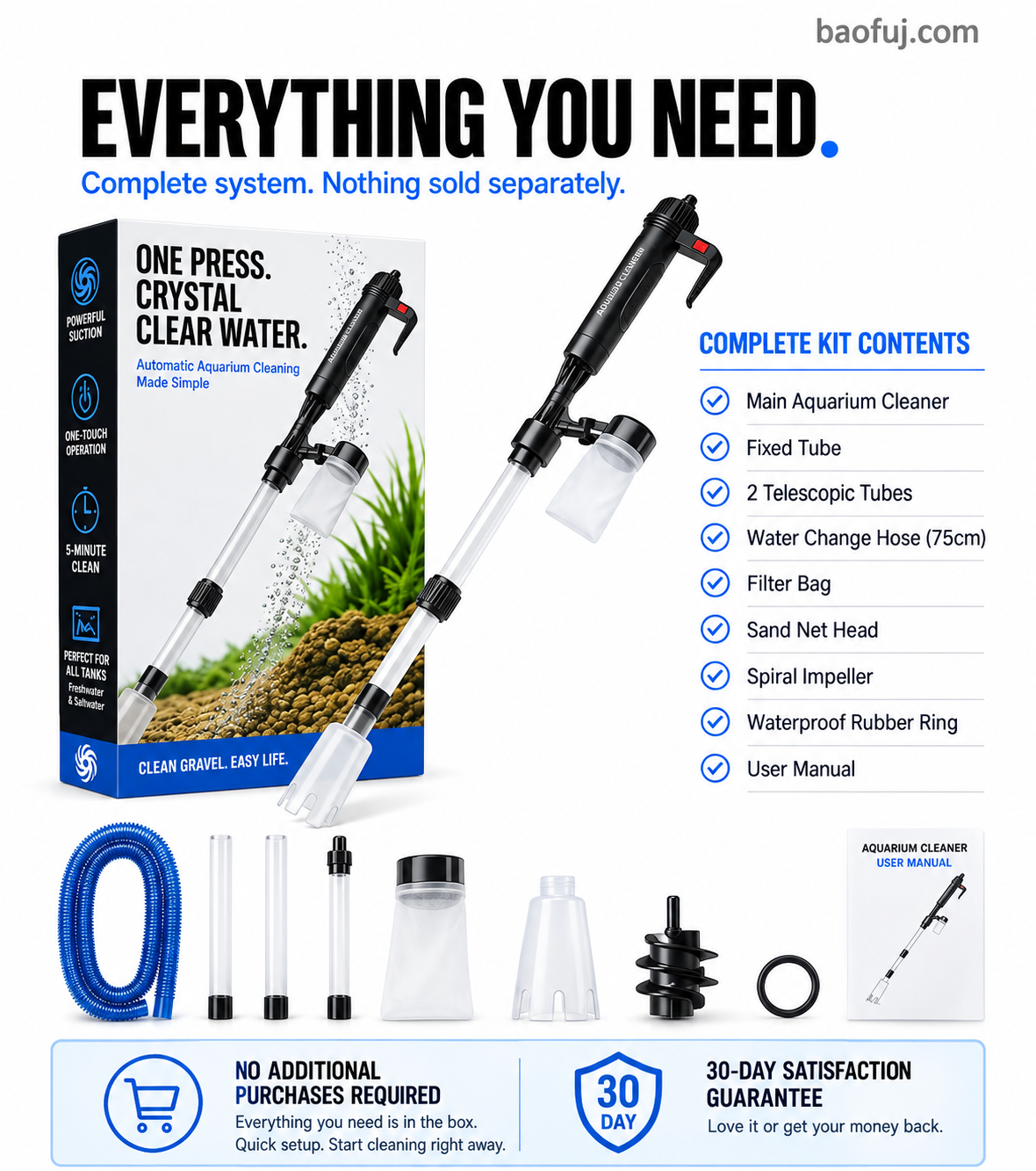 NOW! Electric Aquarium Gravel Cleaner Powerful Suction Fish Tank Vacuum Siphon, Easy Gravel Cleaning & Water Changing