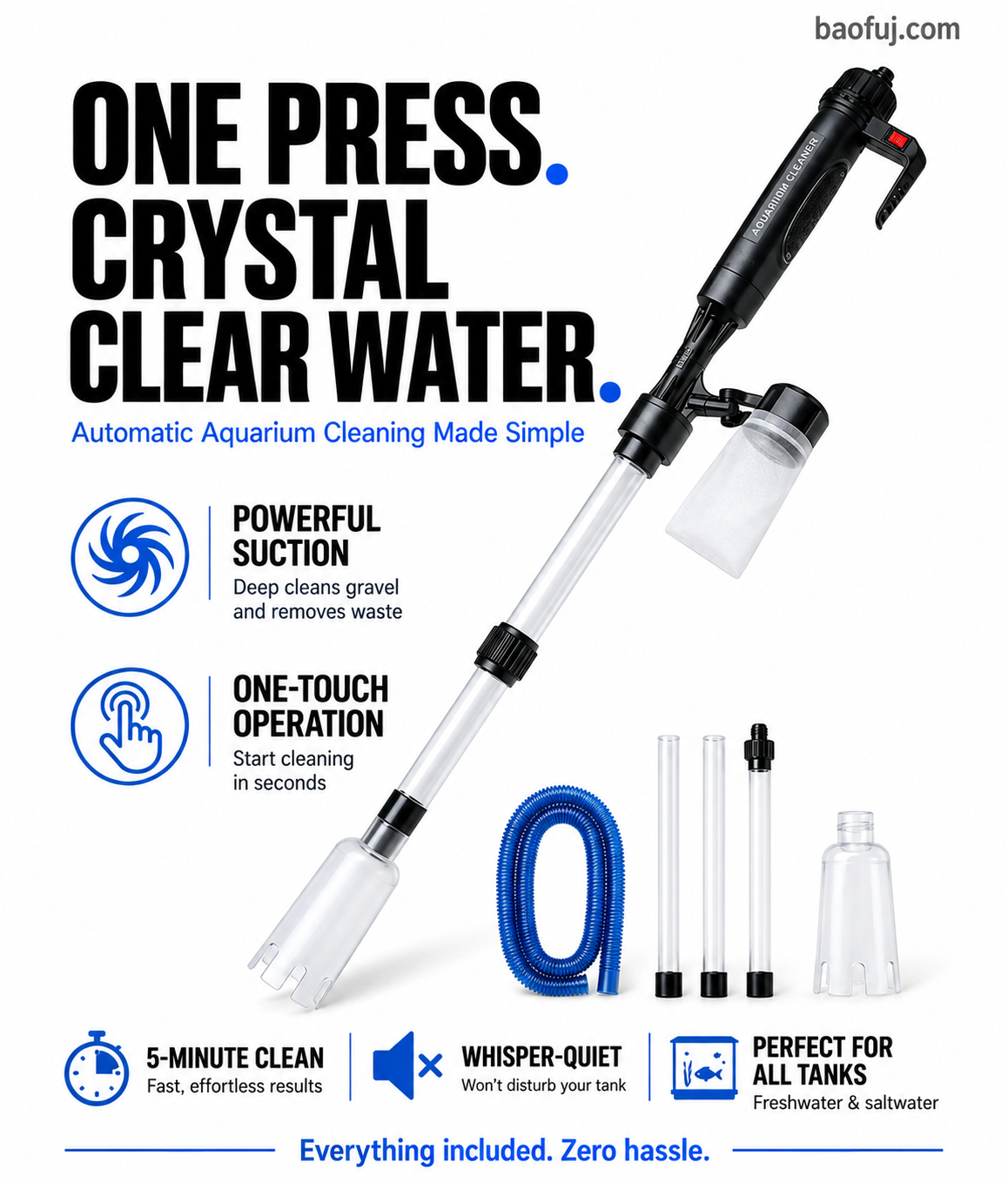 NOW! Electric Aquarium Gravel Cleaner Powerful Suction Fish Tank Vacuum Siphon, Easy Gravel Cleaning & Water Changing