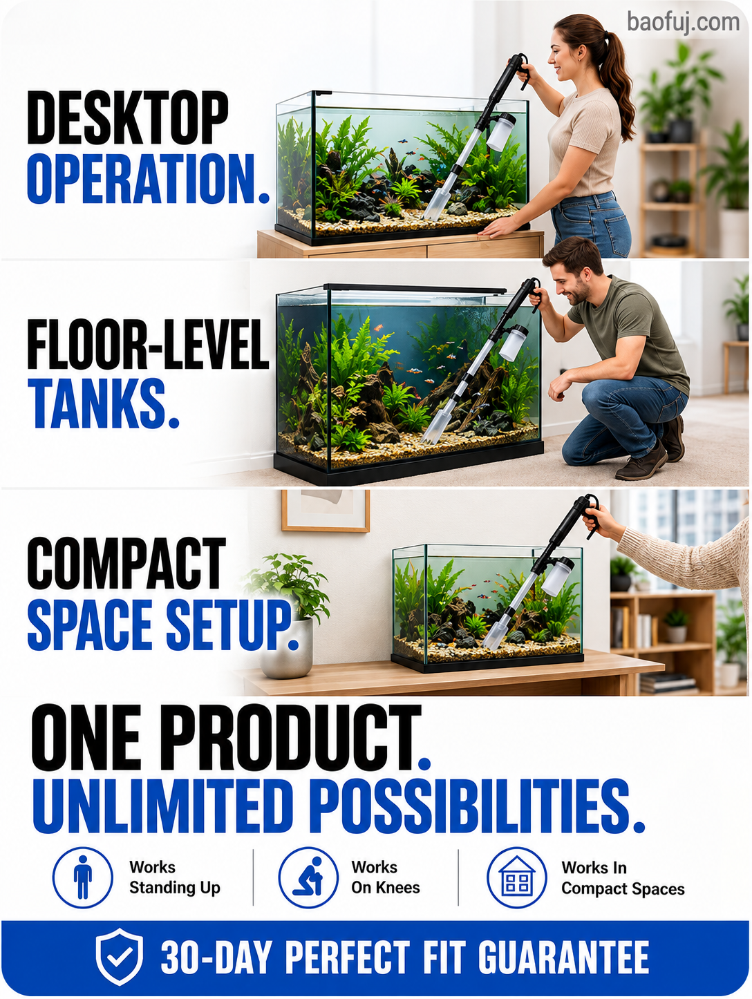 NOW! Electric Aquarium Gravel Cleaner Powerful Suction Fish Tank Vacuum Siphon, Easy Gravel Cleaning & Water Changing