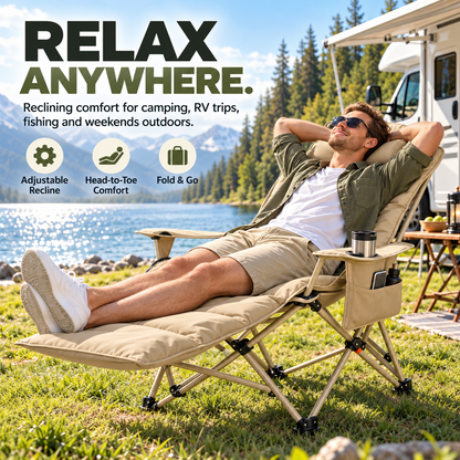 4-Position Reclining Camping Chair with Removable Footrest Stretch Out in Comfort