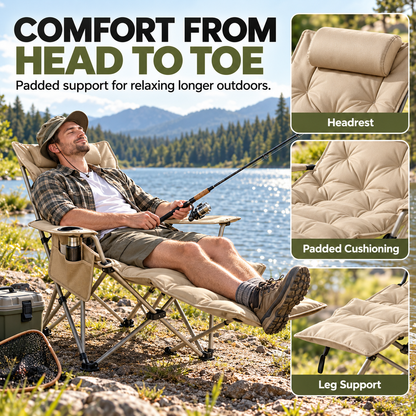 4-Position Reclining Camping Chair with Removable Footrest Stretch Out in Comfort