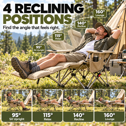 4-Position Reclining Camping Chair with Removable Footrest Stretch Out in Comfort
