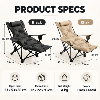 4-Position Reclining Camping Chair with Removable Footrest Stretch Out in Comfort