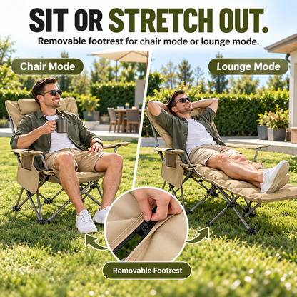 4-Position Reclining Camping Chair with Removable Footrest Stretch Out in Comfort