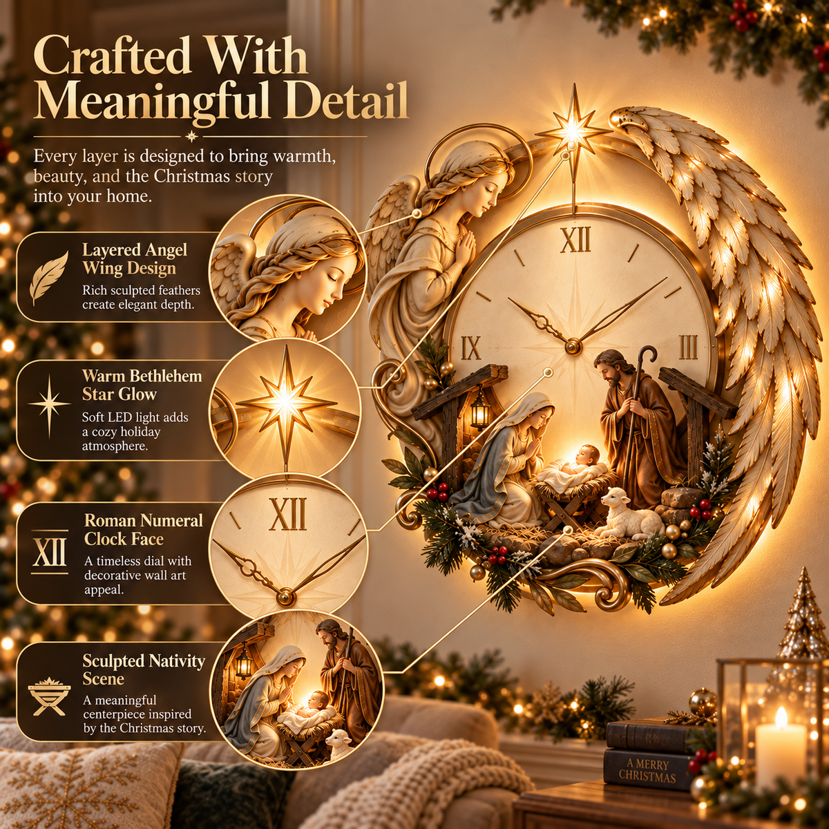 Bethlehem Angel Nativity Glow Clock