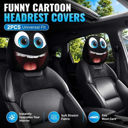 Funny Cartoon Car Headrest Covers 2PCS Universal Fit