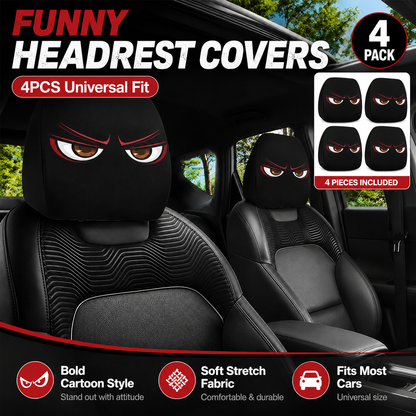 Funny Cartoon Car Headrest Covers 2PCS Universal Fit