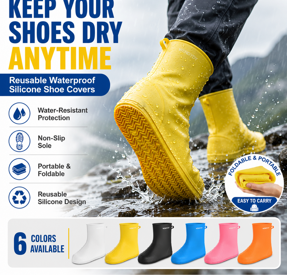 Heavy-Duty Waterproof Shoe Covers Anti-Slip, Foldable & Reusable