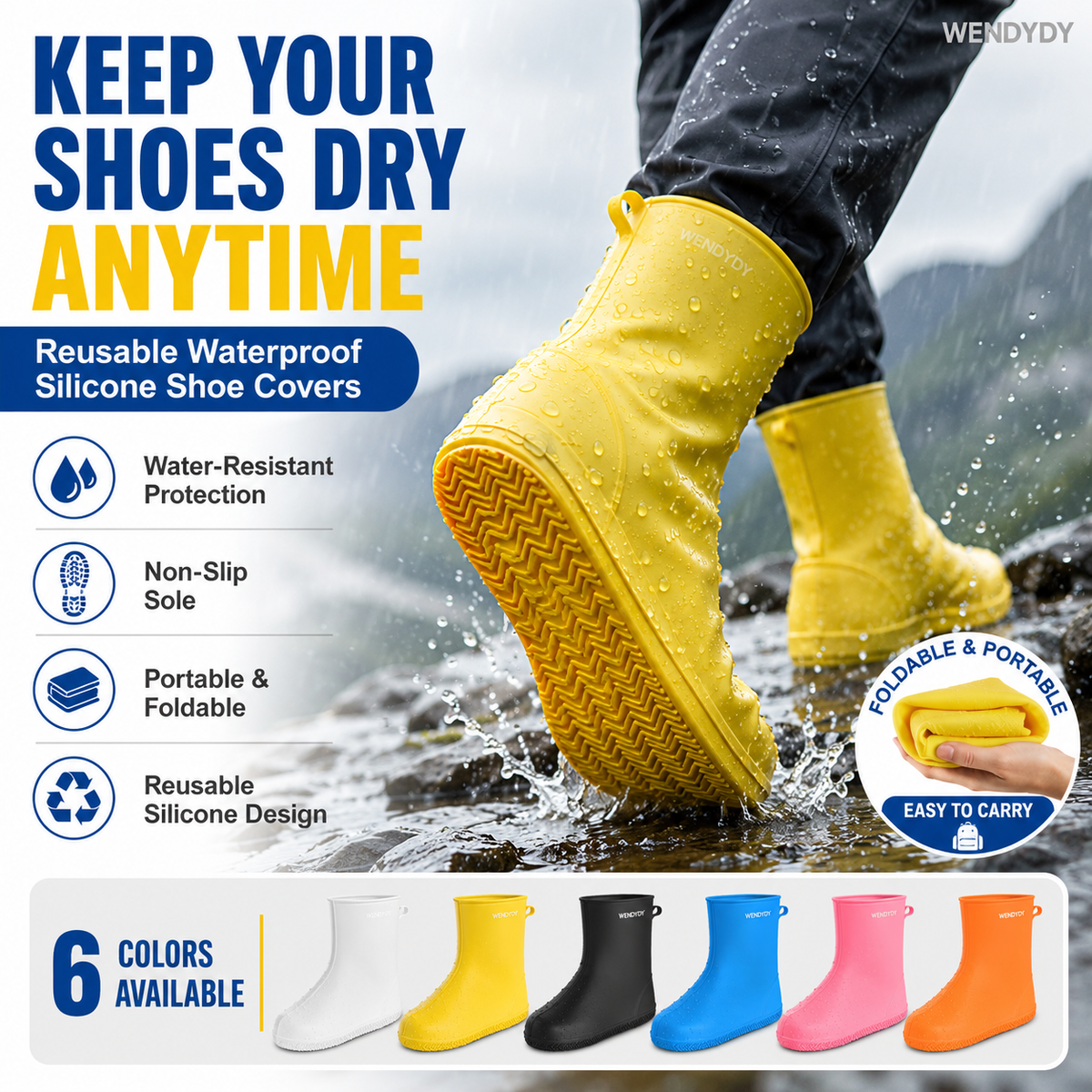 Heavy-Duty Waterproof Shoe Covers Anti-Slip, Foldable & Reusable